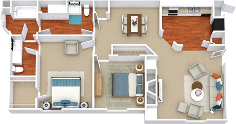 Floor plan for 2 beds, 1.5 baths, 1000 sqft